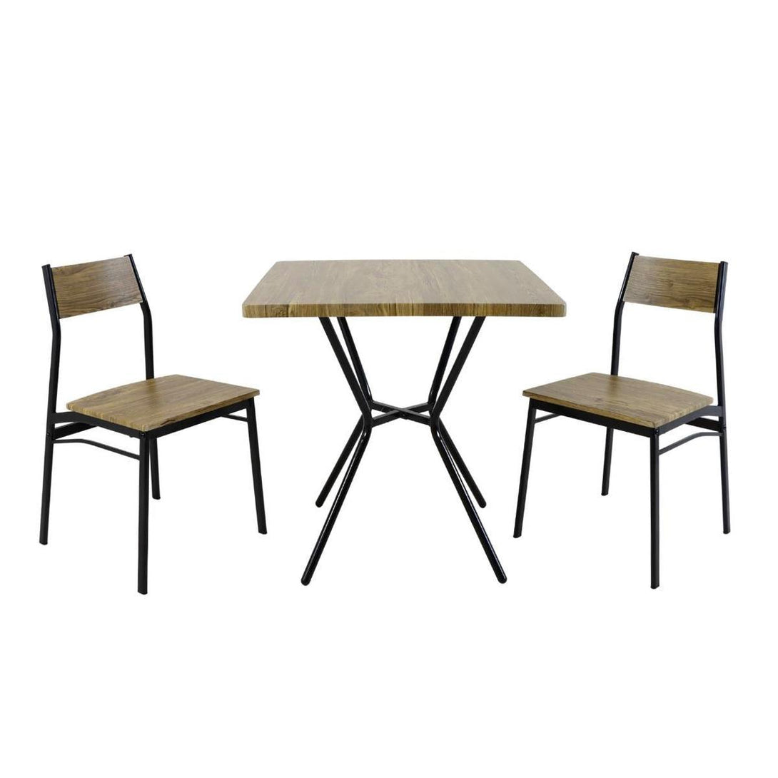 Family Ship Square dining table set with 2 brown and black wooden chairs - ALHOME