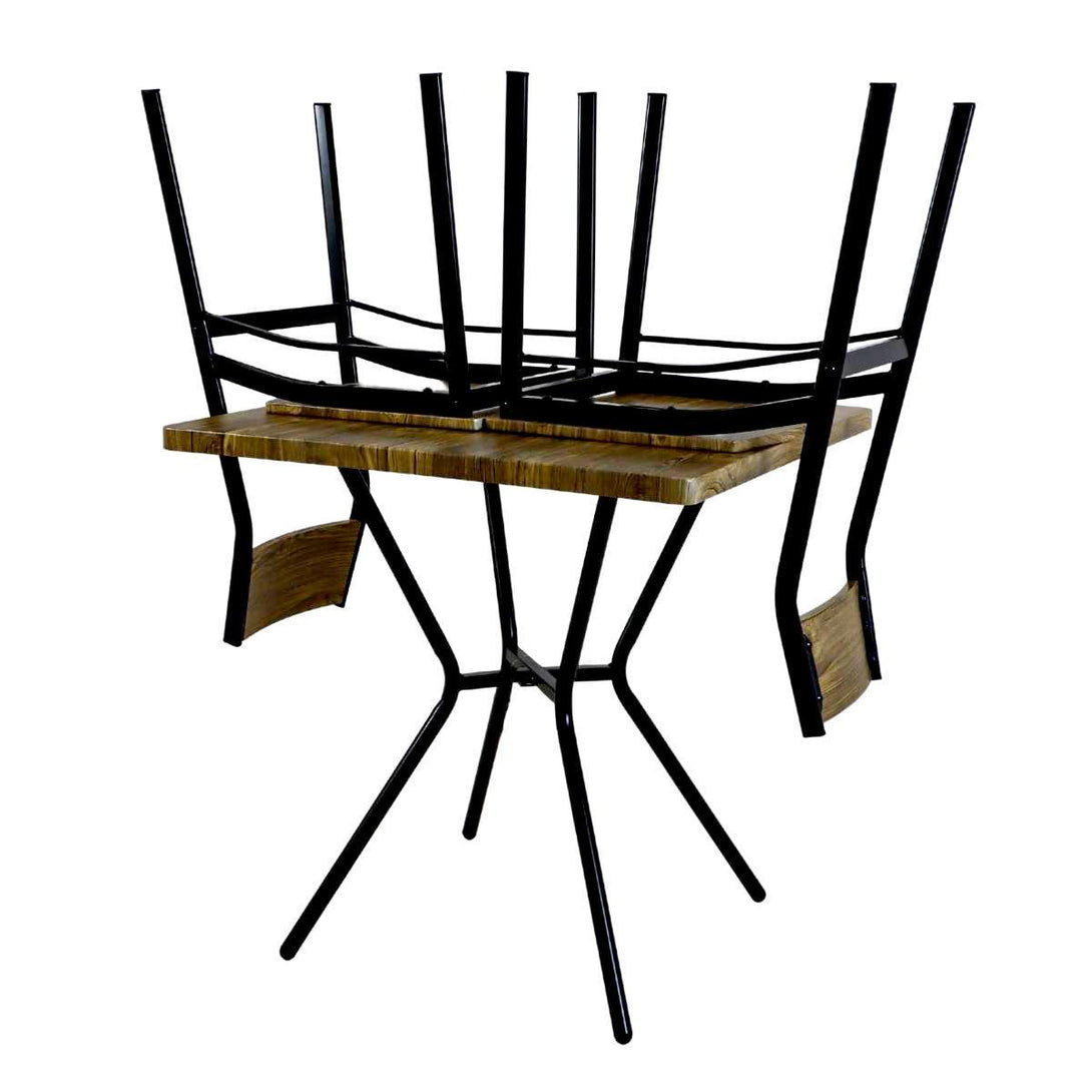 Family Ship Square dining table set with 2 brown and black wooden chairs - ALHOME