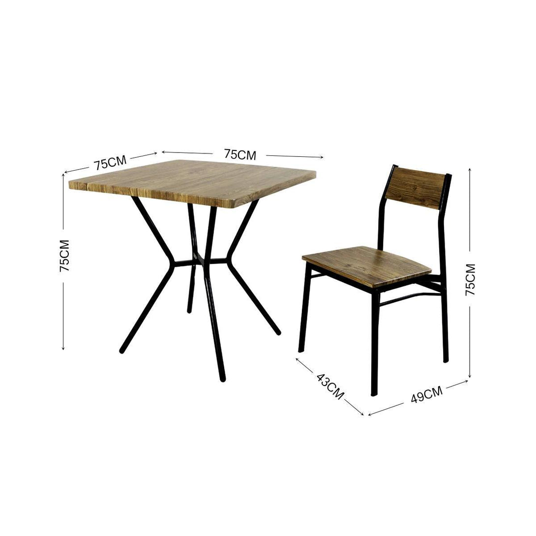 Family Ship Square dining table set with 2 brown and black wooden chairs - ALHOME