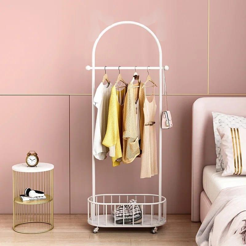 Family Ship Metal clothes rack attached to a white basket - ALHOME