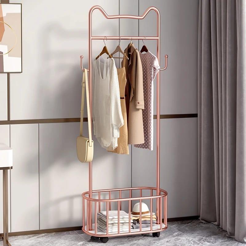 Family Ship Double iron clothes hanger and organizer with golden color basket - ALHOME