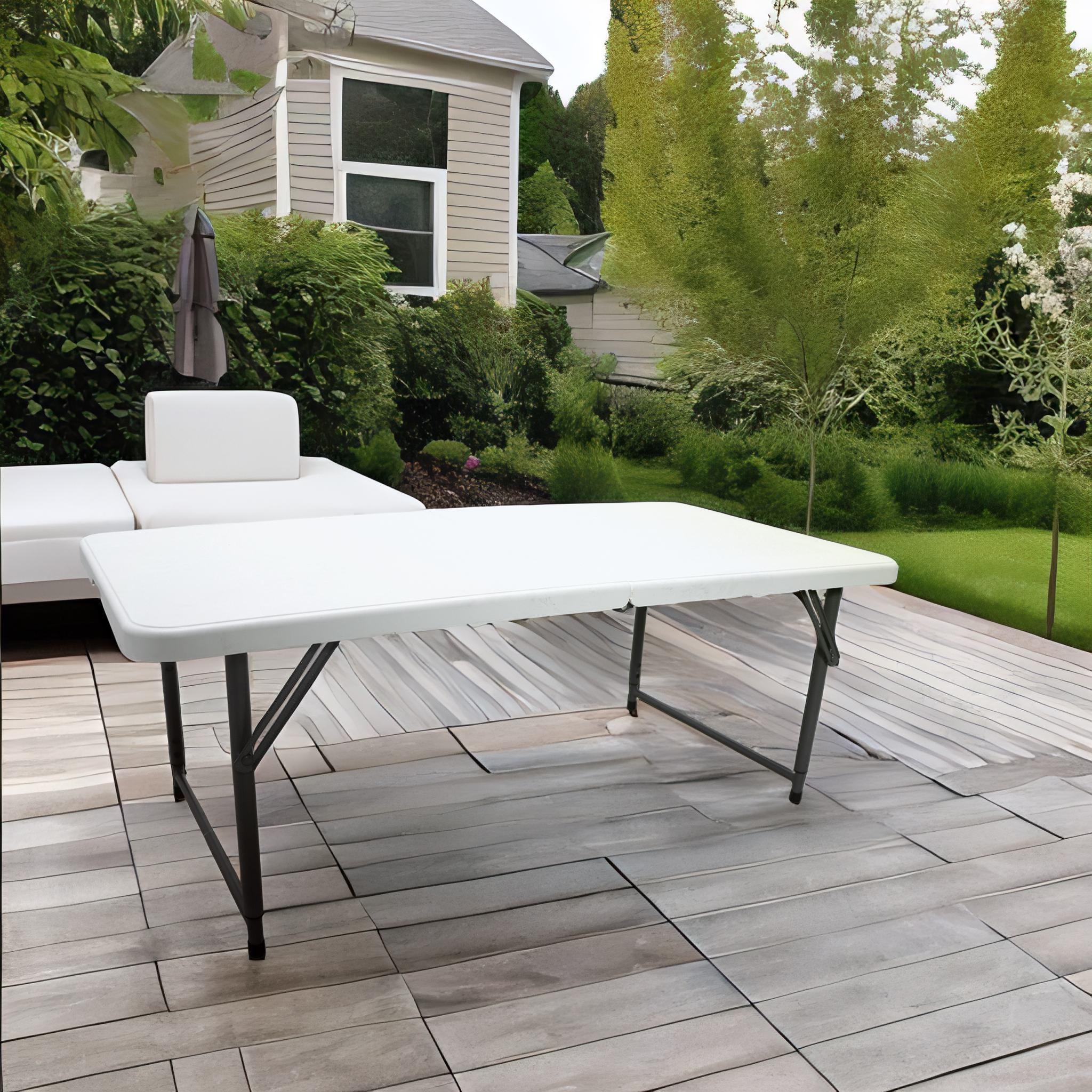 Folding fiber table, 122*61*74, black and white – ALHOME