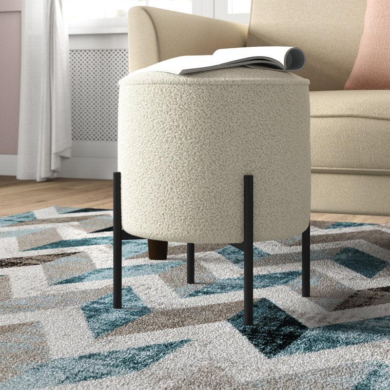 Alhome Bouclé Beige Pouf Malaysian Wood, Bouclé Fabric, Beige Color (40x40x46) - ALHOME