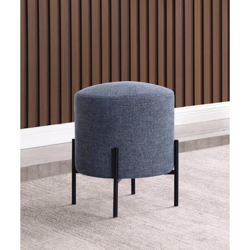 Alhome Linen Navy Pouf Malaysian Wood, Linen Fabric, Navy Color (40x40x46) - ALHOME