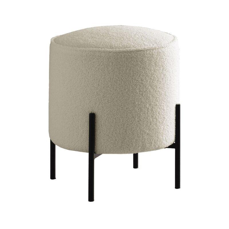 Alhome Bouclé Beige Pouf Malaysian Wood, Bouclé Fabric, Beige Color (40x40x46) - ALHOME