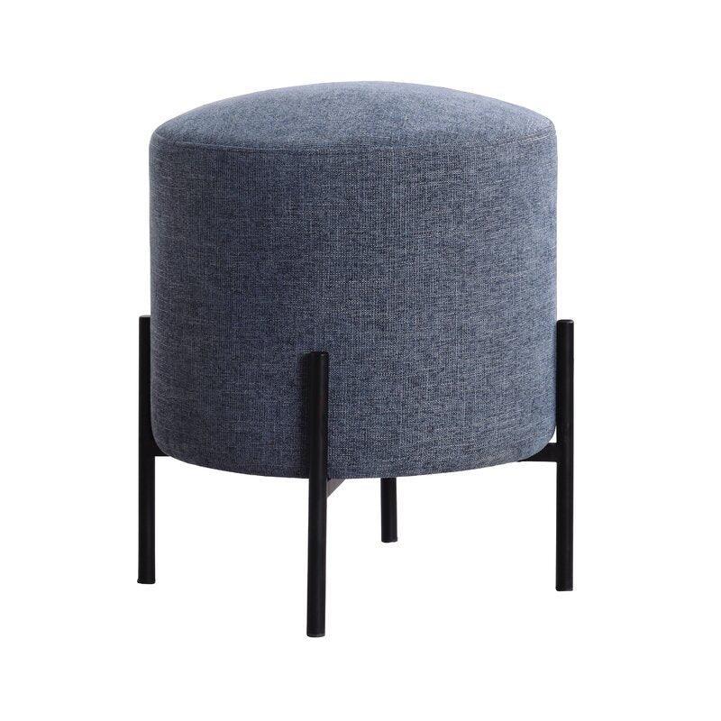 Alhome Linen Navy Pouf خشب ماليزي، قماش كتان، لون كحلي (40x40x46)