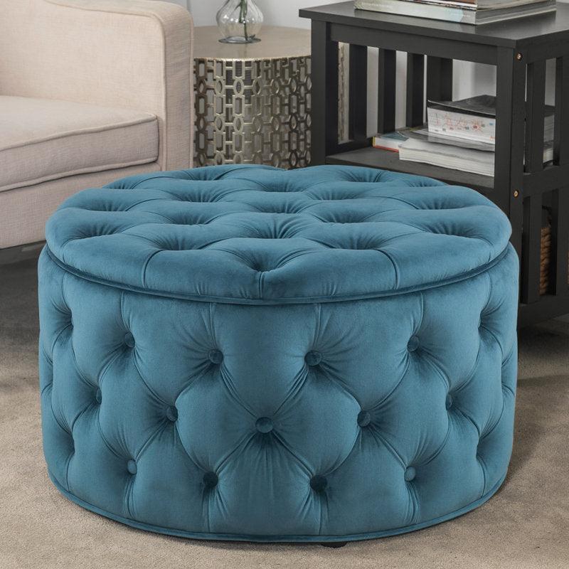 Alhome Velvet Turquoise Pouf Malaysian Wood, Velvet Fabric, Turquoise Color (70x70x40) - ALHOME