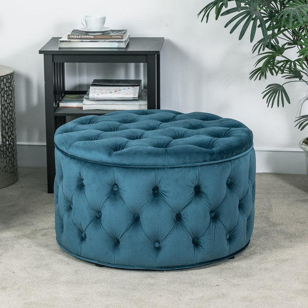 Alhome Velvet Turquoise Pouf Malaysian Wood, Velvet Fabric, Turquoise Color (70x70x40) - ALHOME