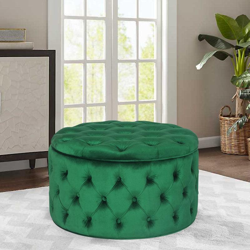 Alhome Velvet Olive Pouf Malaysian Wood, Velvet Fabric, Olive Color (70x70x40) - ALHOME