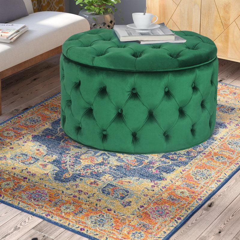 Alhome Velvet Olive Pouf Malaysian Wood, Velvet Fabric, Olive Color (70x70x40) - ALHOME