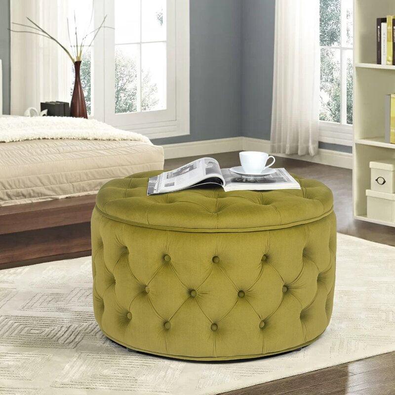 Alhome Velvet Green Pouf Malaysian Wood, Velvet Fabric, Green Color (70x70x40) - ALHOME