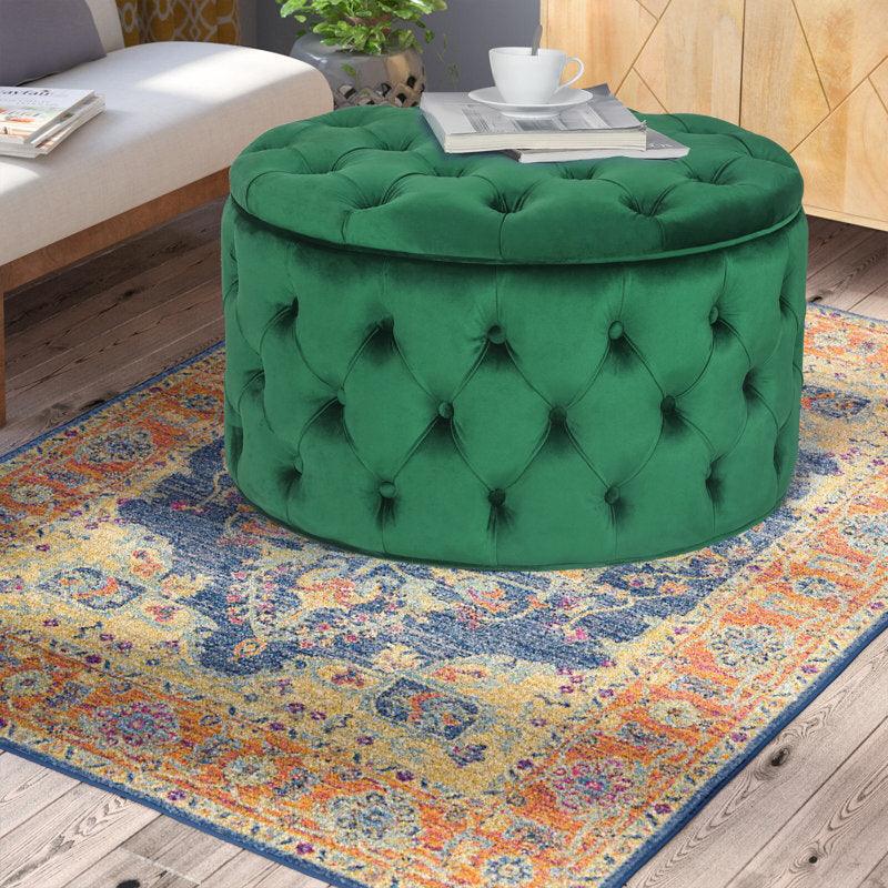 Velvet Pouf with Malaysian Wood By Alhome - 70x70x40 cm - 11011371