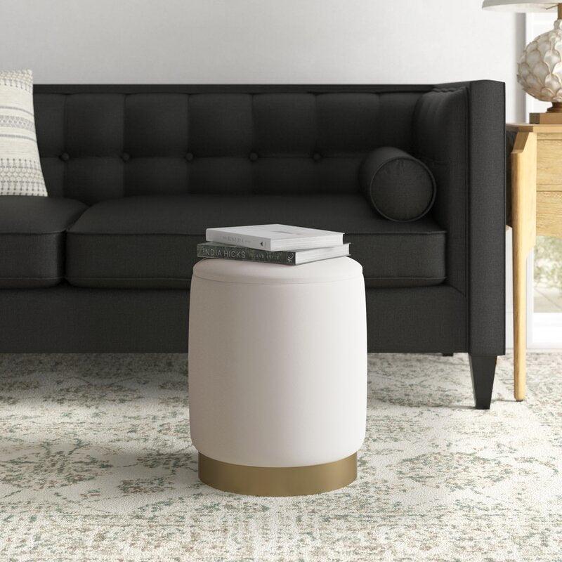 Alhome Velvet Beige Pouf Malaysian Wood, Velvet Fabric, Beige Color (40x40x50) - ALHOME