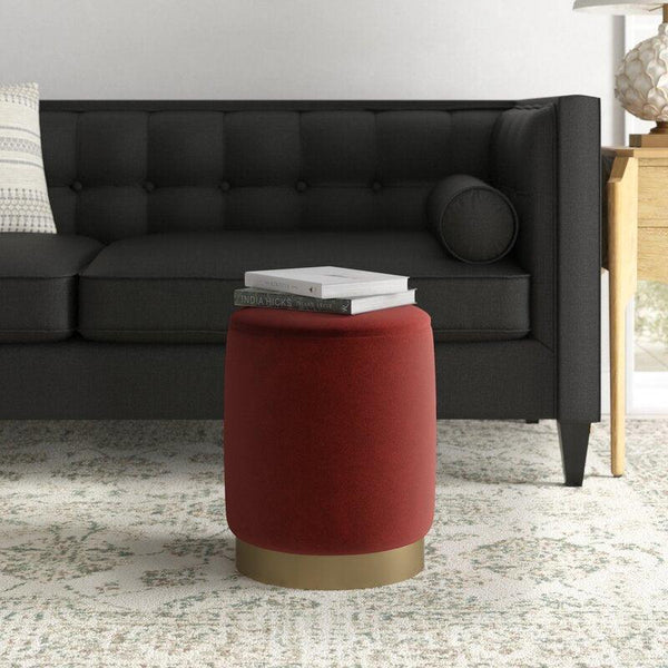 Alhome Velvet Red Pouf Malaysian Wood, Velvet Fabric, Red Color (40x40x40) - ALHOME