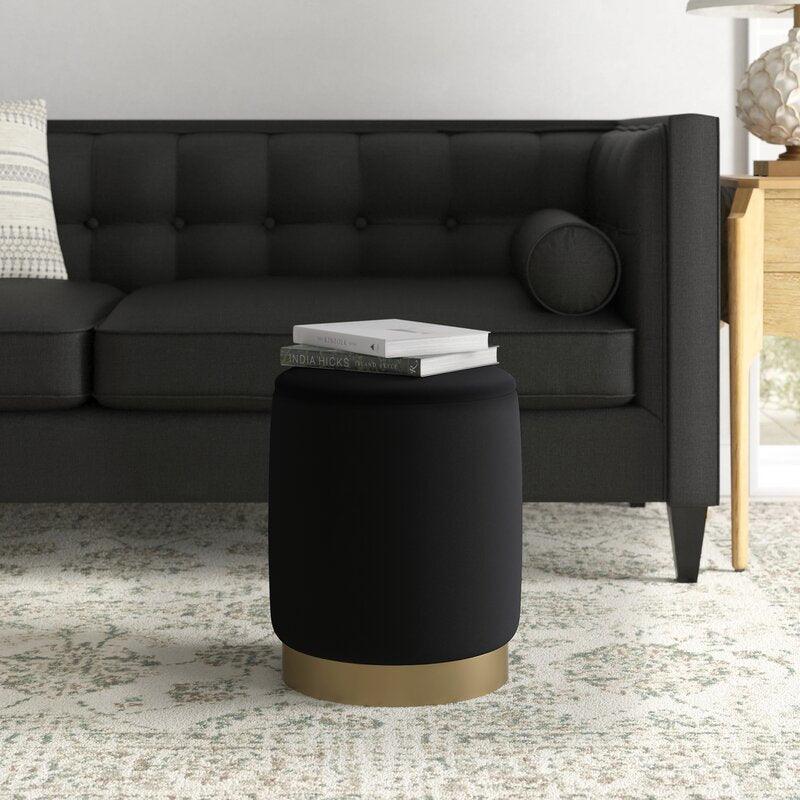 Alhome Velvet Black Pouf Malaysian Wood, Velvet Fabric, Black Color (40x40x50) - ALHOME