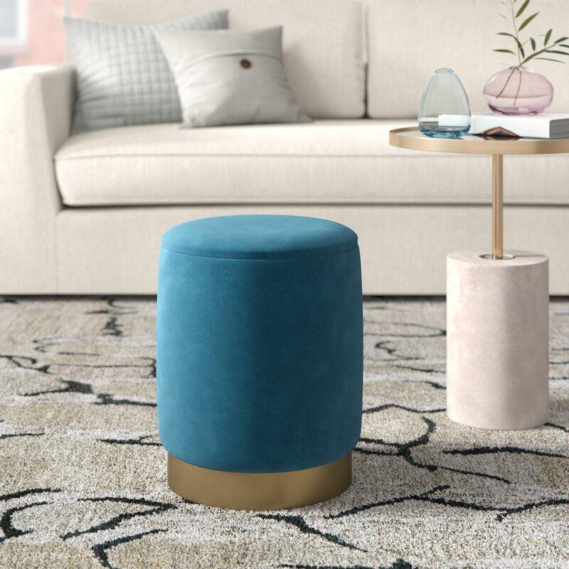 Alhome Velvet Blue Pouf Malaysian Wood, Velvet Fabric, Blue Color (40x40x40) - ALHOME