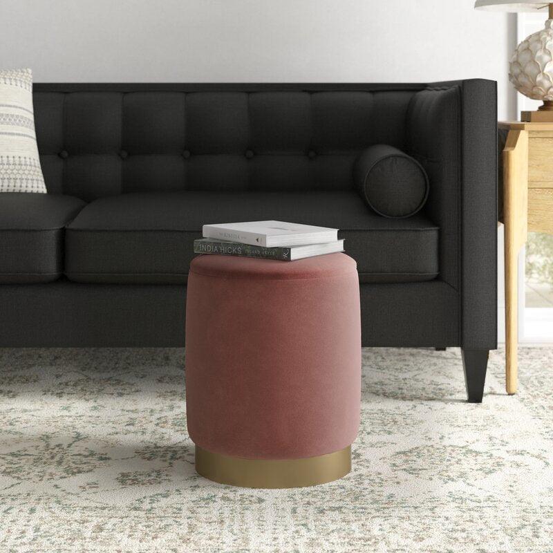 Alhome Velvet Pink Pouf Malaysian Wood, Velvet Fabric, Pink Color (40x40x40) - ALHOME