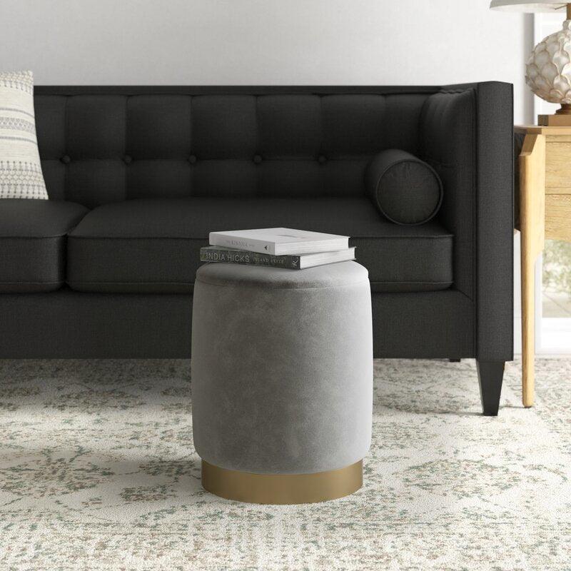 Alhome Velvet Gray Pouf Malaysian Wood, Velvet Fabric, Gray Color (40x40x50) - ALHOME