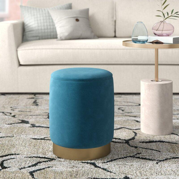 Alhome Velvet Blue Pouf Malaysian Wood, Velvet Fabric, Blue Color (40x40x40) - Zrafh.com - Your Destination for Baby & Mother Needs in Saudi Arabia