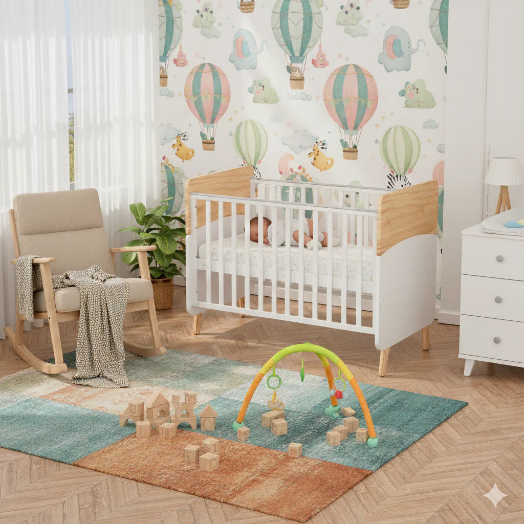 Wooden Convertible Baby Crib to Toddler Bed with Mosquito Net, White/Almond - WBB910-1