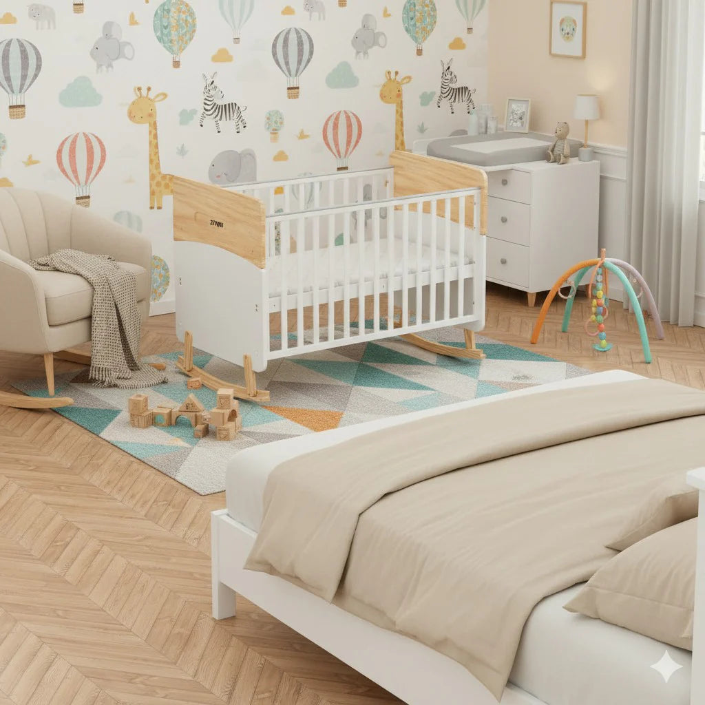Wooden Convertible Baby Crib to Toddler Bed with Mosquito Net, White/Almond - WBB910-1
