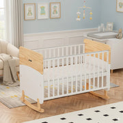 Wooden Convertible Baby Crib to Toddler Bed with Mosquito Net, White/Almond - WBB910-1