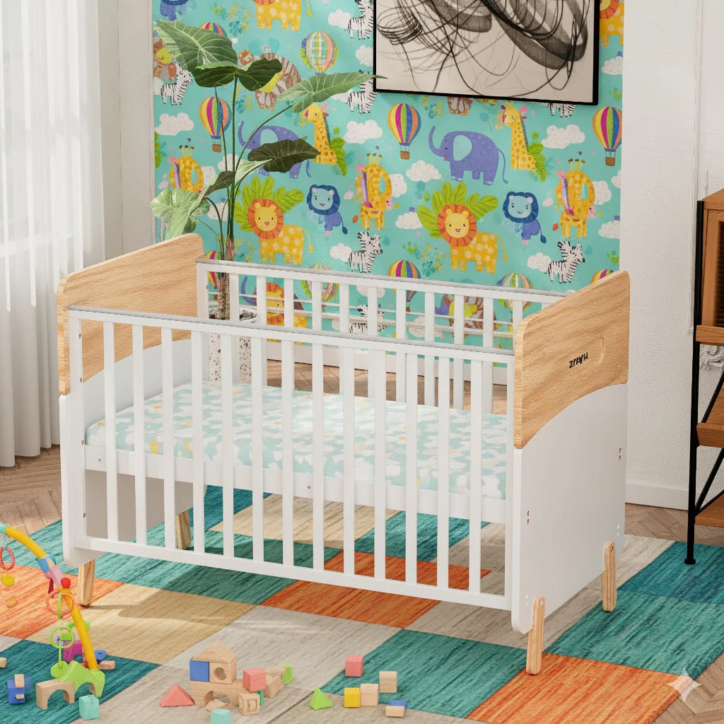 Wooden Convertible Baby Crib to Toddler Bed with Mosquito Net, White/Almond - WBB910-1
