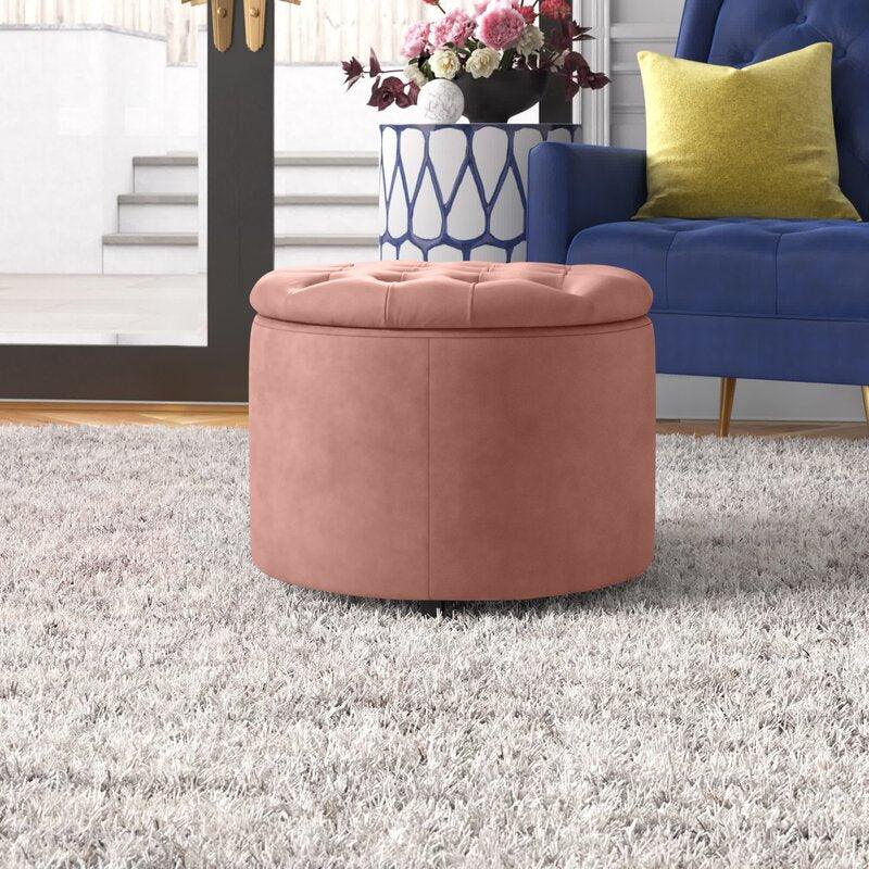 Alhome Velvet Pink Pouf Malaysian Wood, Velvet Fabric, Pink Color (36x36x46) - ALHOME