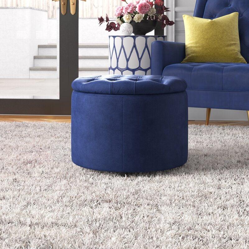 Alhome Velvet Navy Pouf Malaysian Wood, Velvet Fabric, Navy Color (36x36x46) - ALHOME