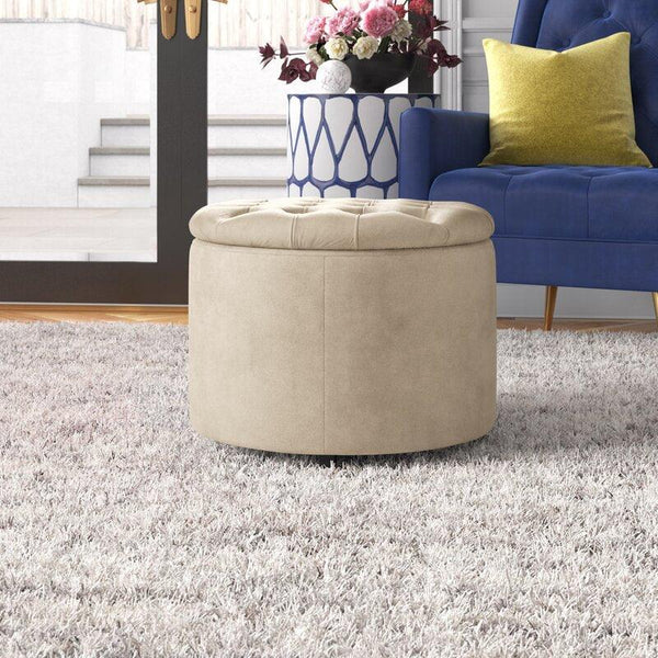 Alhome Velvet Beige Pouf Malaysian Wood, Velvet Fabric, Beige Color (36x36x46) - ALHOME