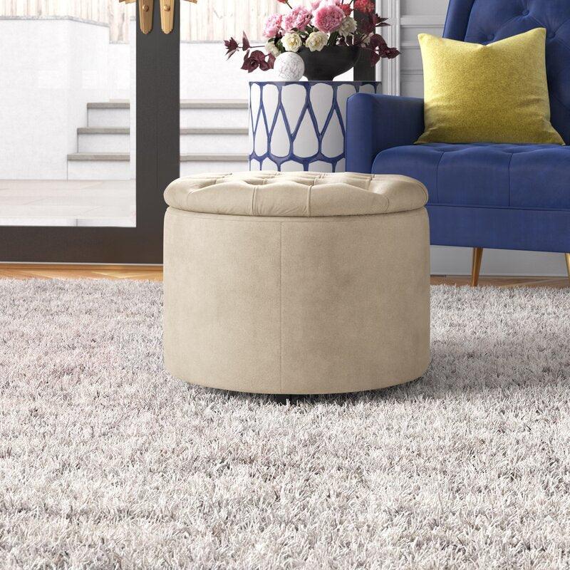 Alhome Velvet Beige Pouf Malaysian Wood, Velvet Fabric, Beige Color (36x36x46) - Zrafh.com - Your Destination for Baby & Mother Needs in Saudi Arabia