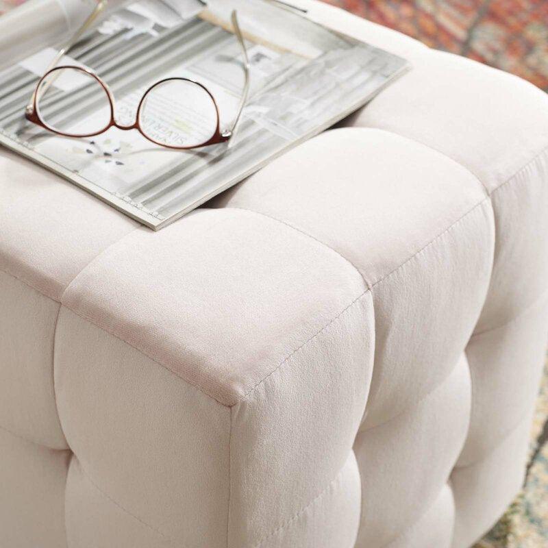 Alhome Velvet Light Pink Pouf Malaysian Wood, Velvet Fabric, Light Pink Color (40x40x45) - ALHOME