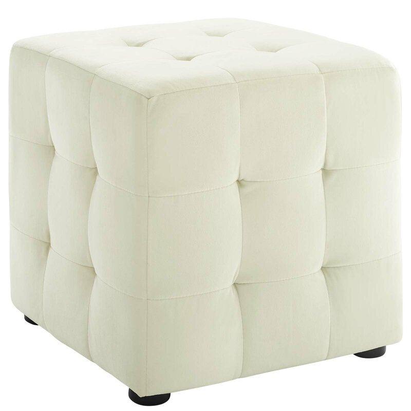 Alhome Velvet Ivory Pouf Malaysian Wood, Velvet Fabric, Ivory Color (40x40x45) - ALHOME