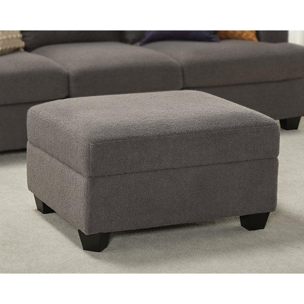 Alhome Bouclé Gray Pouf Malaysian Wood, Bouclé Fabric, Gray Color (80x60x45) - ALHOME