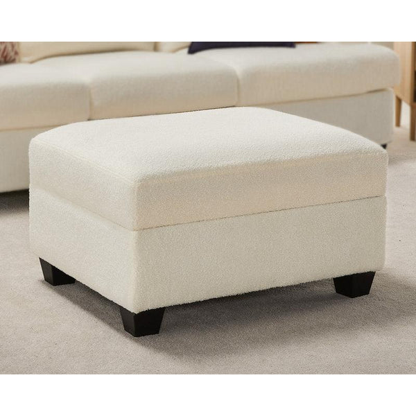 Alhome Bouclé Off-White Pouf Malaysian Wood, Bouclé Fabric, Off-White Color (80x60x45) - ALHOME