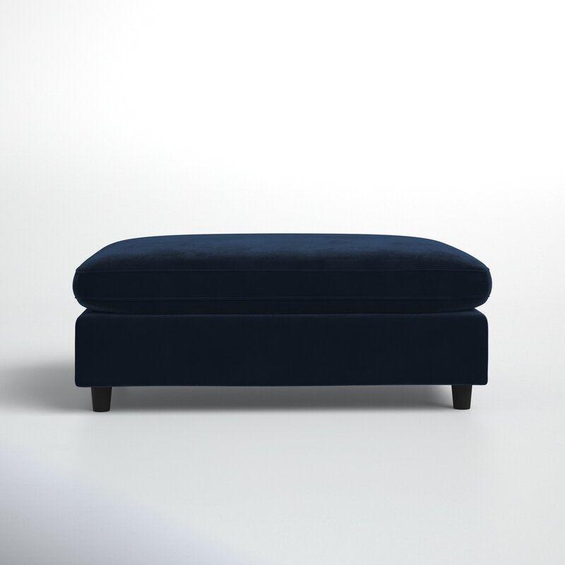 Alhome Velvet Navy Pouf Malaysian Wood, Velvet Fabric, Navy Color (60x45x50) - ALHOME