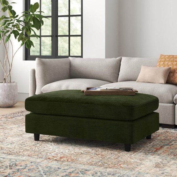 Alhome Velvet Olive Pouf Malaysian Wood, Velvet Fabric, Olive Color (60x45x50) - ALHOME