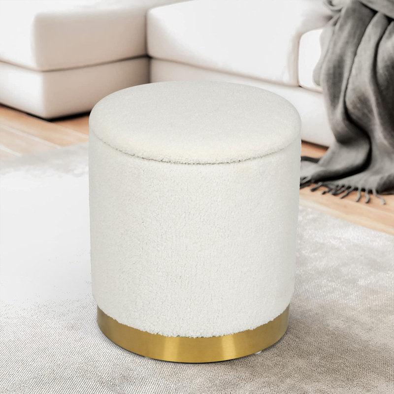 Alhome Bouclé White Pouf Malaysian Wood, Bouclé Fabric, White Color (40x40x45) - ALHOME