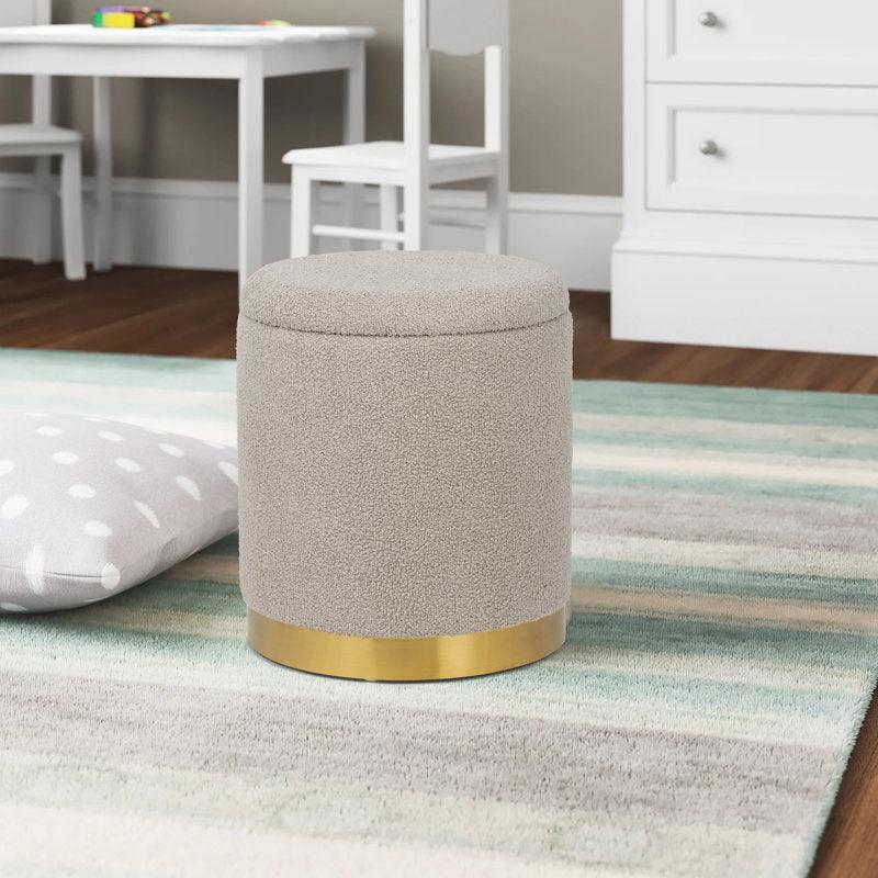 Alhome Bouclé Beige Pouf Malaysian Wood, Bouclé Fabric, Beige Color (40x40x50) - ALHOME