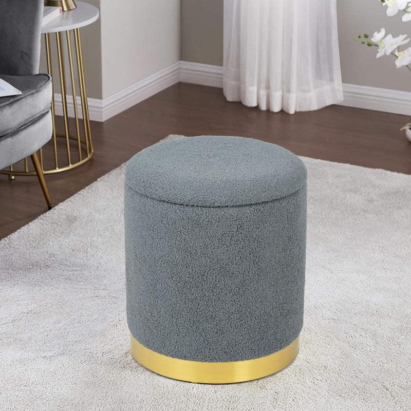 Alhome Bouclé Blue Pouf Malaysian Wood, Bouclé Fabric, Blue Color (40x40x45) - ALHOME