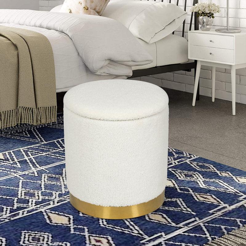 Alhome Bouclé White Pouf Malaysian Wood, Bouclé Fabric, White Color (40x40x45) - ALHOME