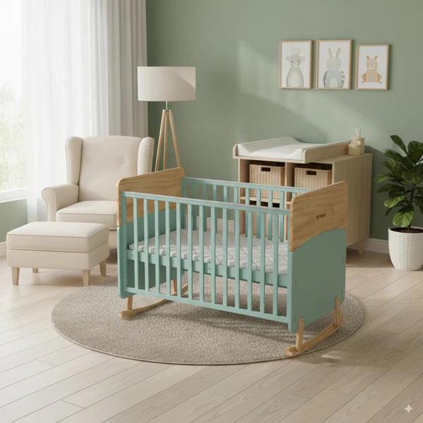 Wooden Convertible Baby Crib to Toddler Bed with Mosquito Net Green/Almond - WBB910-1G
