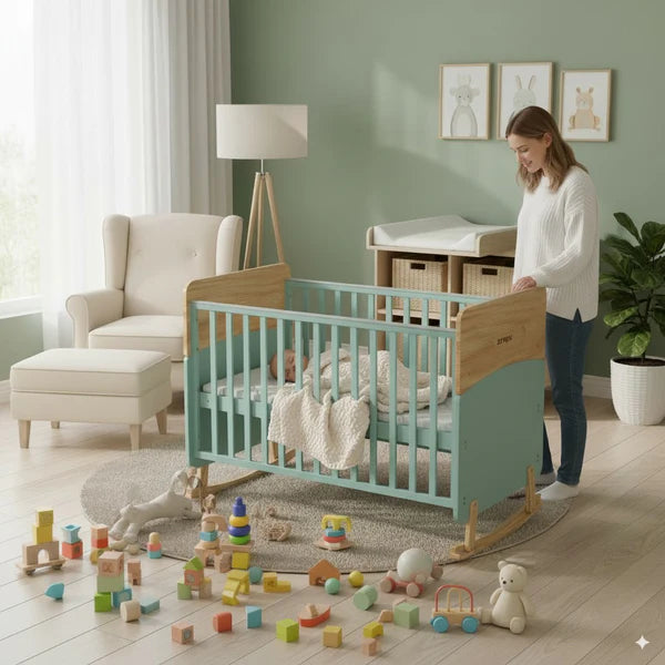 Wooden Convertible Baby Crib to Toddler Bed with Mosquito Net Green/Almond - WBB910-1G