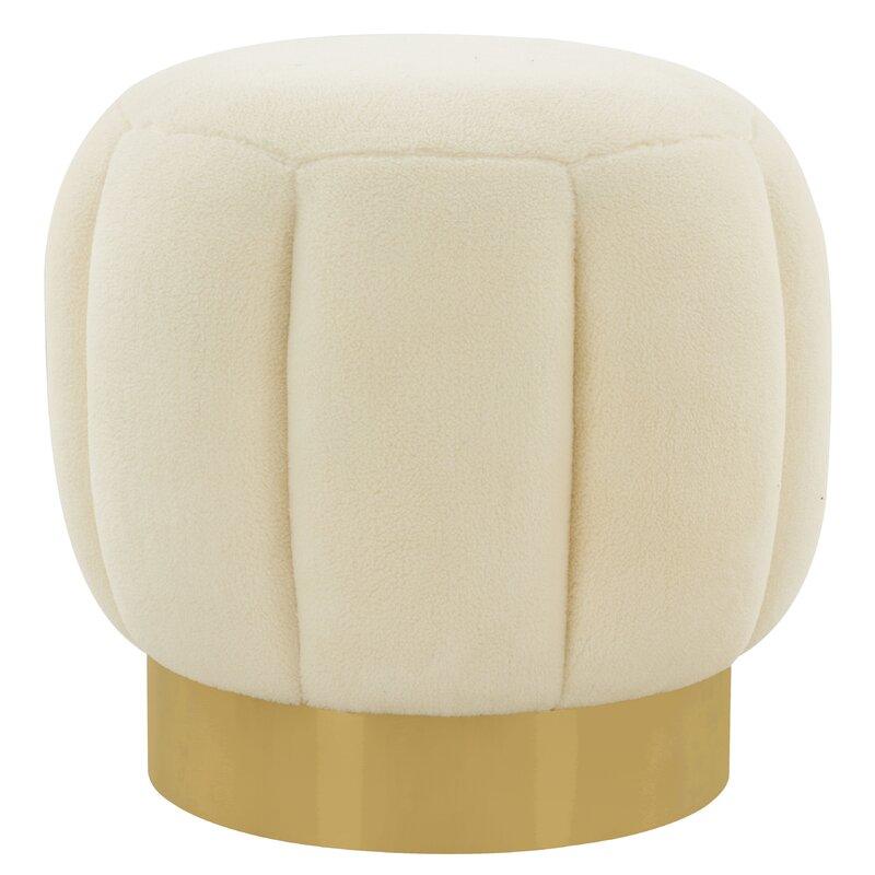 Alhome Bouclé Ivory Pouf Malaysian Wood, Bouclé Fabric, Ivory Color (45x45x45) - ALHOME