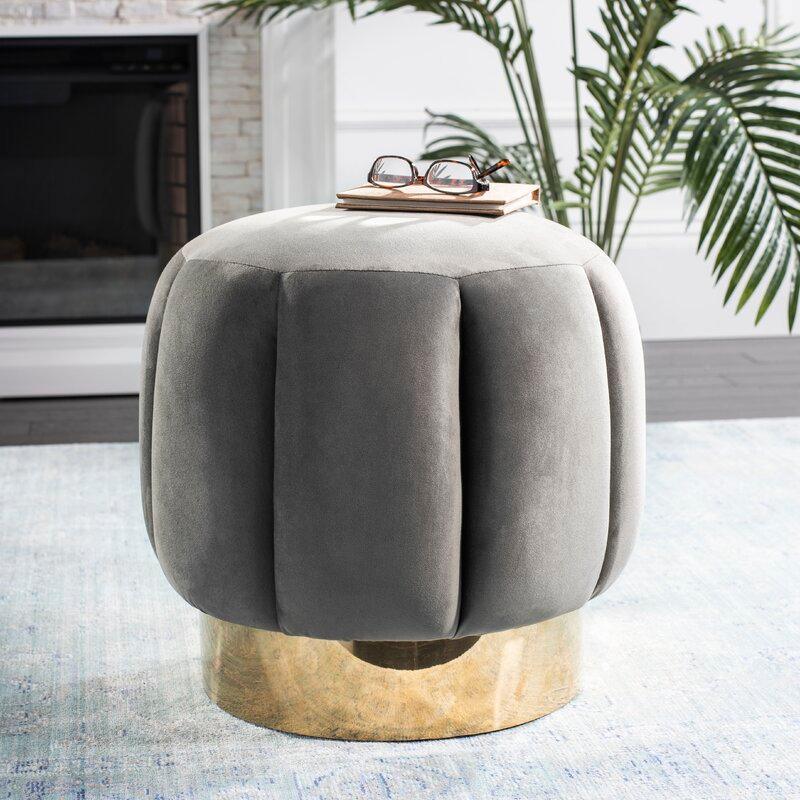 Alhome Velvet Gray Pouf Malaysian Wood, Velvet Fabric, Gray Color (45x45x45) - ALHOME