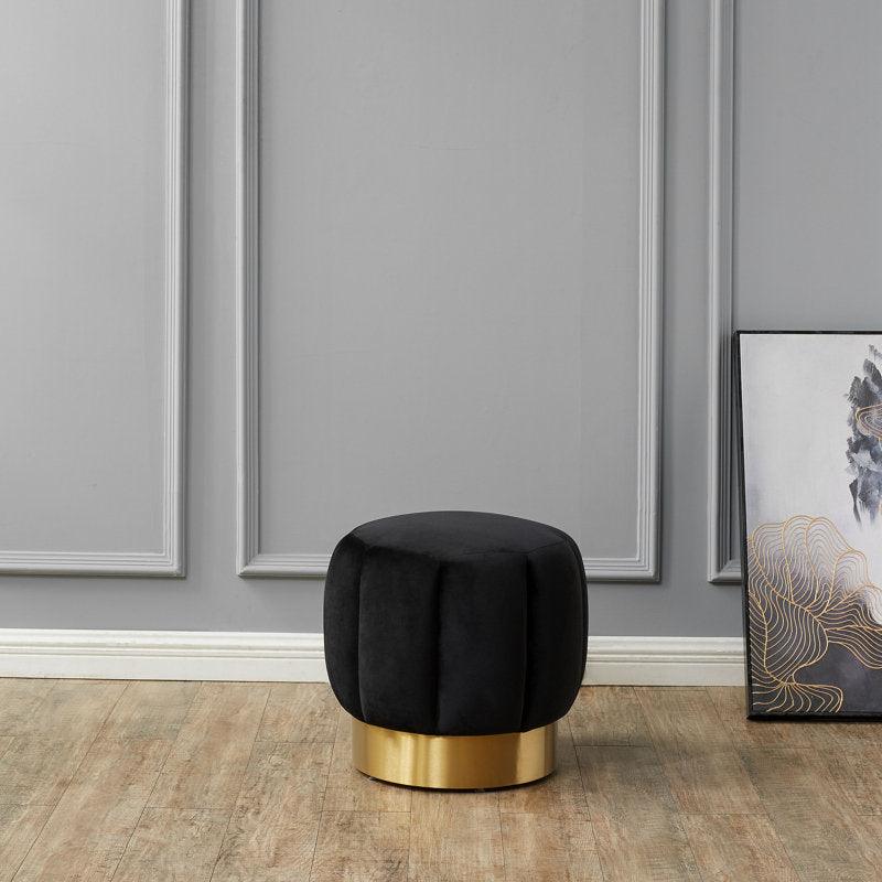 Alhome Velvet Black Pouf Malaysian Wood, Velvet Fabric, Black Color (45x45x45) - ALHOME