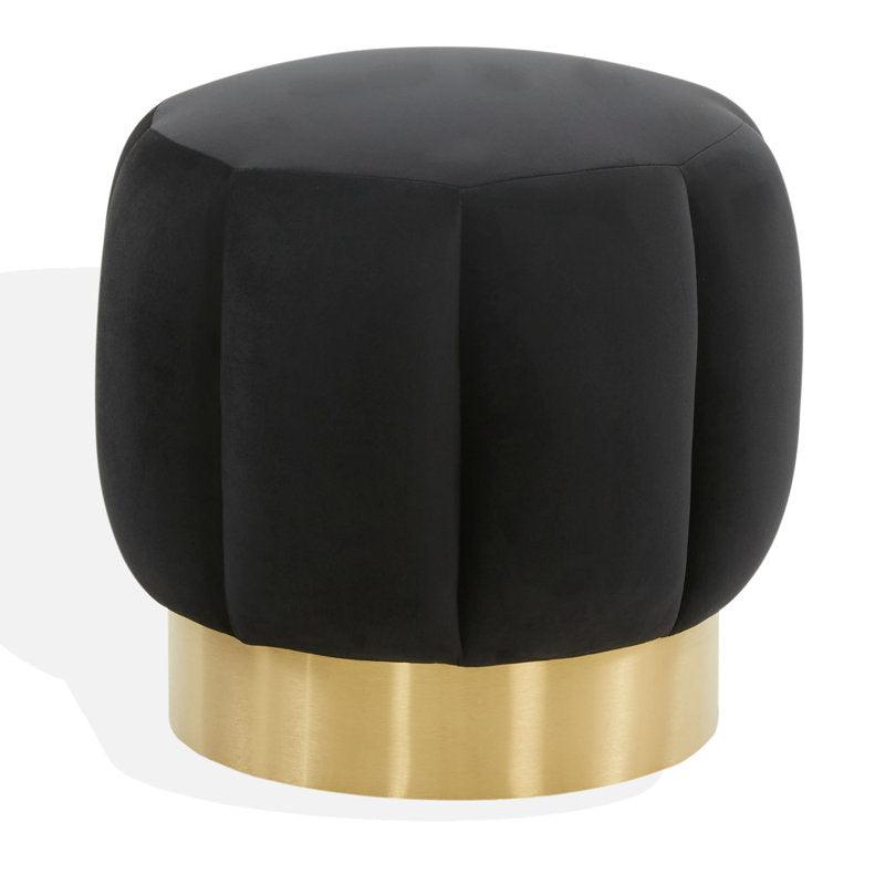 Alhome Velvet Black Pouf Malaysian Wood, Velvet Fabric, Black Color (45x45x45) - ALHOME