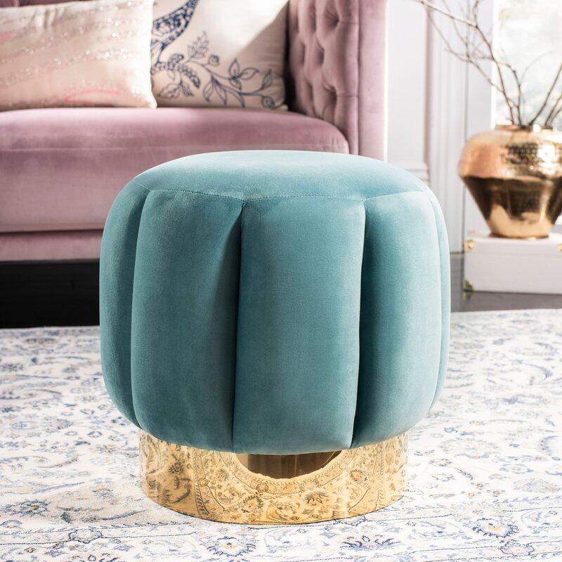 Alhome Velvet Tiffany Pouf Malaysian Wood, Velvet Fabric, Tiffany Color (45x45x45) - ALHOME