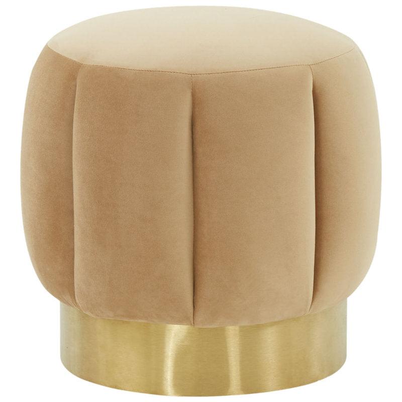 Alhome Velvet Beige Pouf Malaysian Wood, Velvet Fabric, Beige Color (45x45x45) - ALHOME