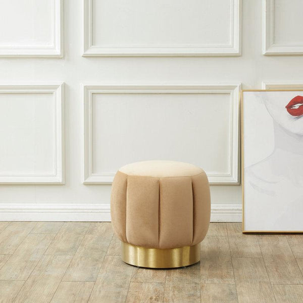 Alhome Velvet Beige Pouf Malaysian Wood, Velvet Fabric, Beige Color (45x45x45) - ALHOME